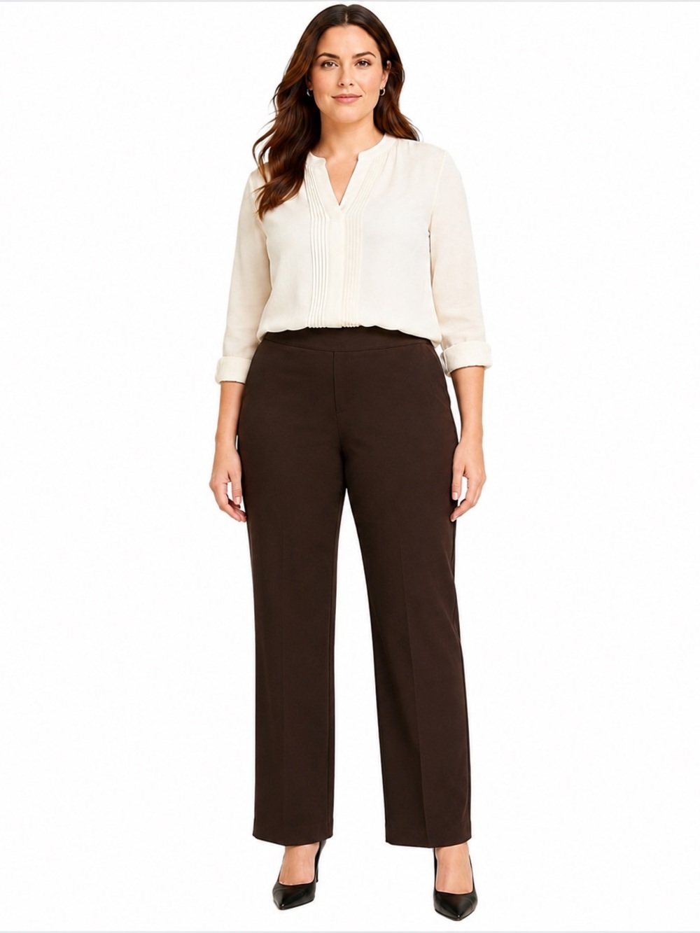 Brown Stretch Straight Leg Career Dress Pants Zip Front Women’s  Size 20W